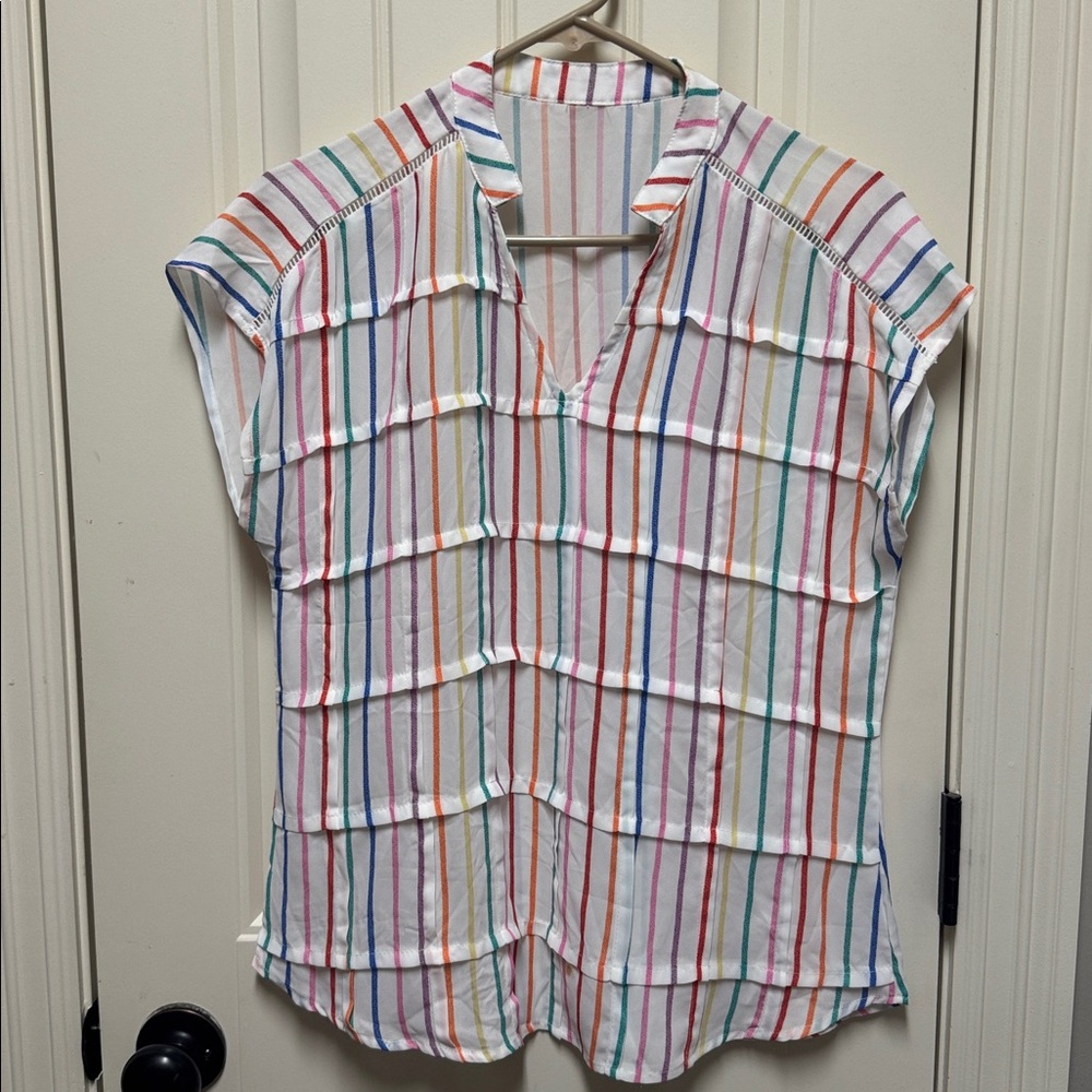 Colorful Striped Short Sleeve Blouse